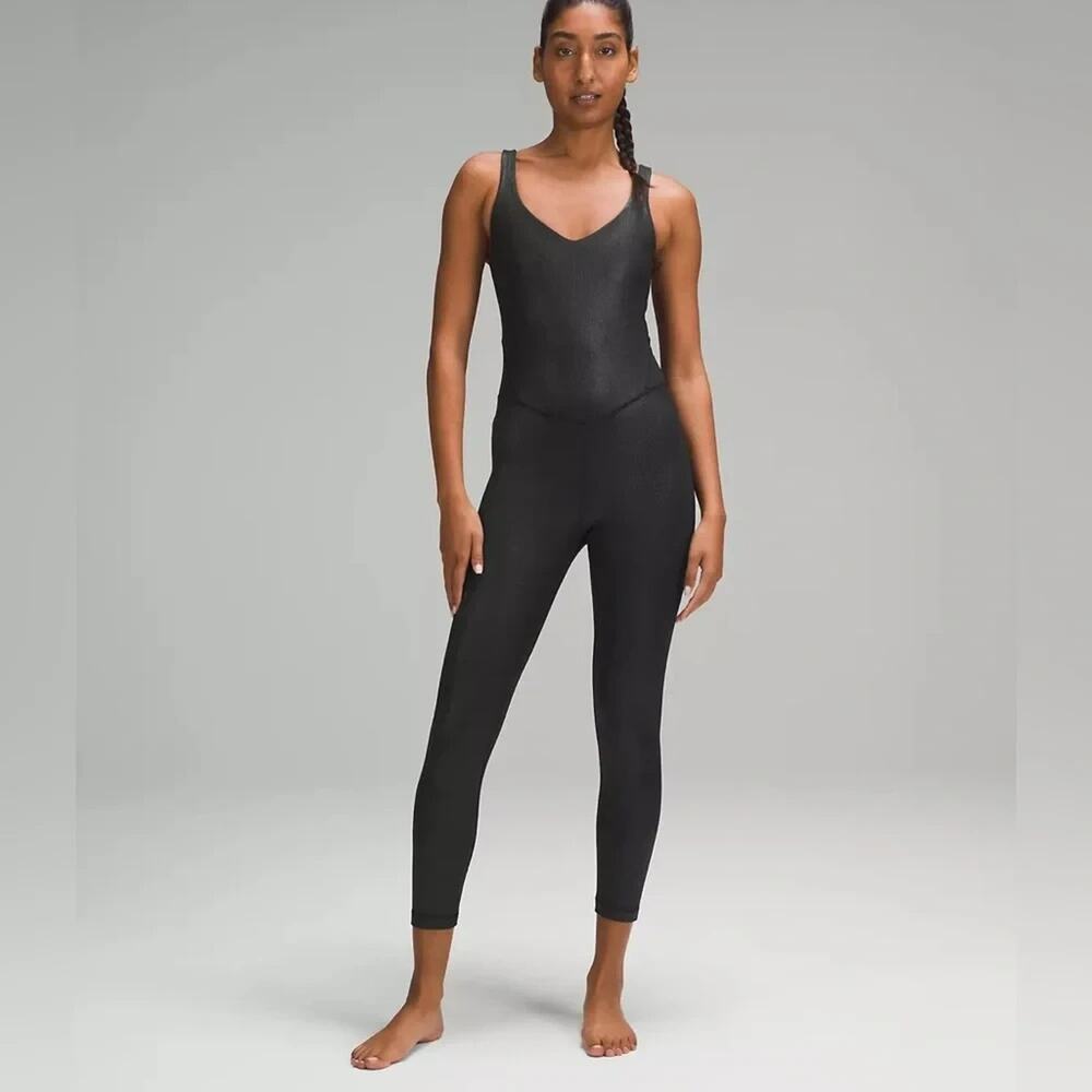 Lululemon Align Ribbed Bodysuit Size 4 25" Shine Black Metallic - Picture 3 of 5